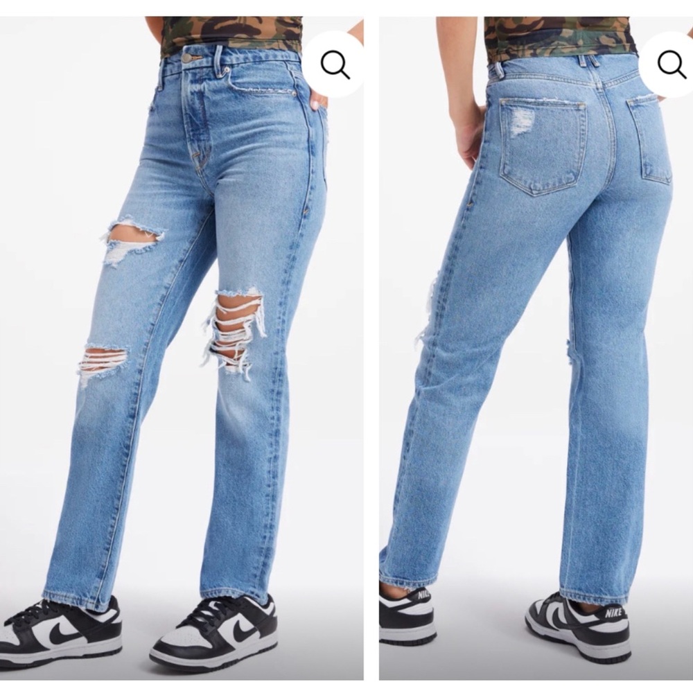 NWT Good American Good Boy Distressed Jeans - Indigo244 Sz 20